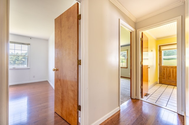 8214 Snake Creek Rd, Hillsville, VA 24343 - hall featuring wood finished floors, healthy amount of natural light, and crown molding