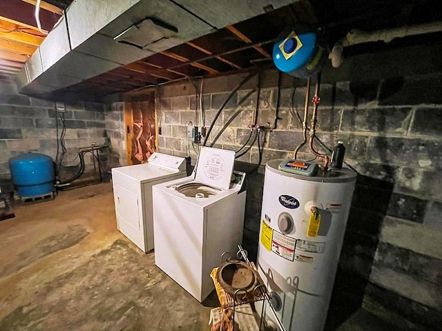 utility room with separate washer and dryer and water heater