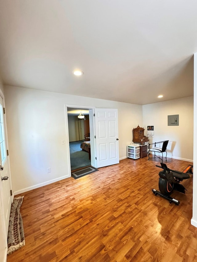 1595 Edgewater Dr, Grundy, VA 24614 - workout area featuring wood finished floors, baseboards, and recessed lighting