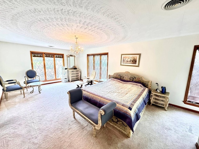 1595 Edgewater Dr, Grundy, VA 24614 - bedroom featuring carpet floors, a chandelier, multiple windows, and baseboards
