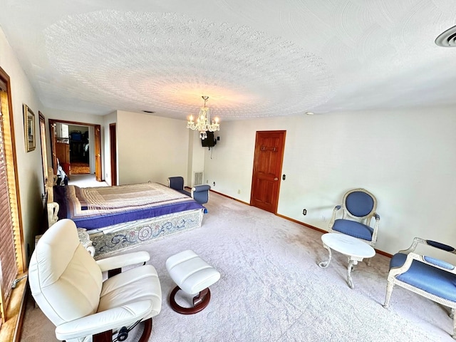 1595 Edgewater Dr, Grundy, VA 24614 - carpeted bedroom featuring baseboards, a textured ceiling, and a chandelier