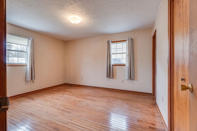 empty room with a wealth of natural light, baseboards, and light wood finished floors