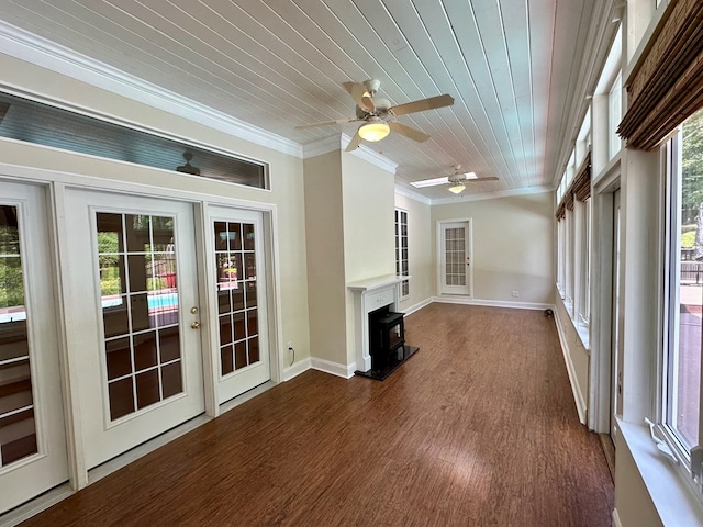 23677 Archery Range Rd, Bristol, VA 24202 - unfurnished sunroom with crown molding, wood finished floors, and wooden ceiling