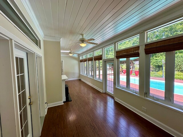 23677 Archery Range Rd, Bristol, VA 24202 - unfurnished sunroom featuring wooden ceiling, crown molding, and wood finished floors