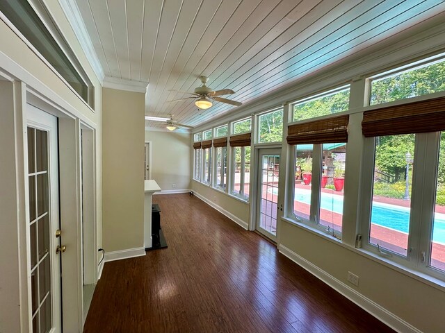 23677 Archery Range Rd, Bristol, VA 24202 - unfurnished sunroom featuring crown molding, wood ceiling, and wood finished floors