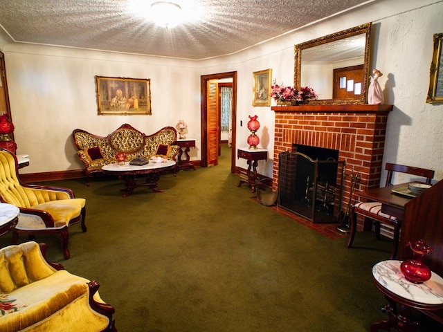 3878 Blue Grass Trl, Saltville, VA 24370 - carpeted living room with a textured ceiling and a fireplace