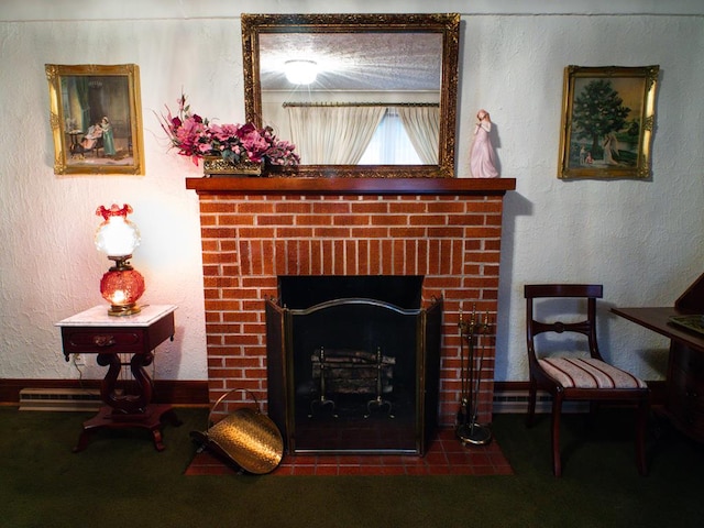 3878 Blue Grass Trl, Saltville, VA 24370 - detailed view of a fireplace, carpet, and a textured wall