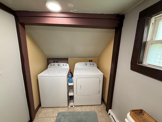 108 Square St, Bluefield, VA 24605 - washroom featuring washer and clothes dryer, light tile patterned floors, baseboards, and baseboard heating
