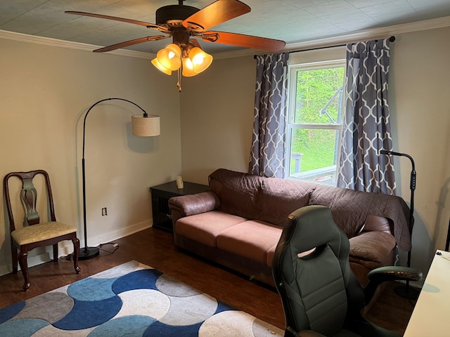 108 Square St, Bluefield, VA 24605 - living room with crown molding, wood finished floors, baseboards, and a ceiling fan