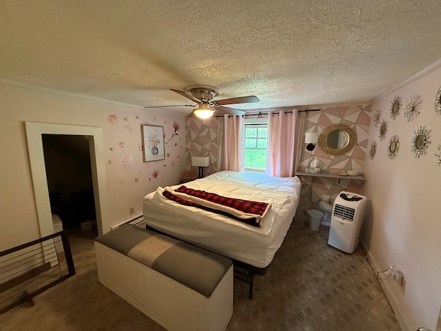 108 Square St, Bluefield, VA 24605 - carpeted bedroom featuring a textured ceiling, ceiling fan, and a baseboard heating unit