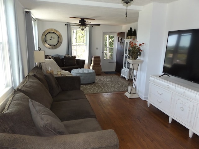 304 Edgewood Dr, Galax, VA 24333 - living room featuring dark wood-type flooring and a ceiling fan