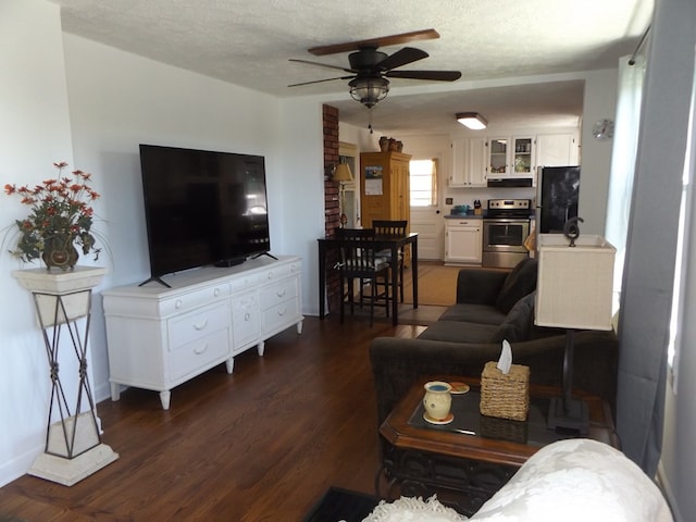 304 Edgewood Dr, Galax, VA 24333 - living room with a ceiling fan, dark wood finished floors, and a textured ceiling