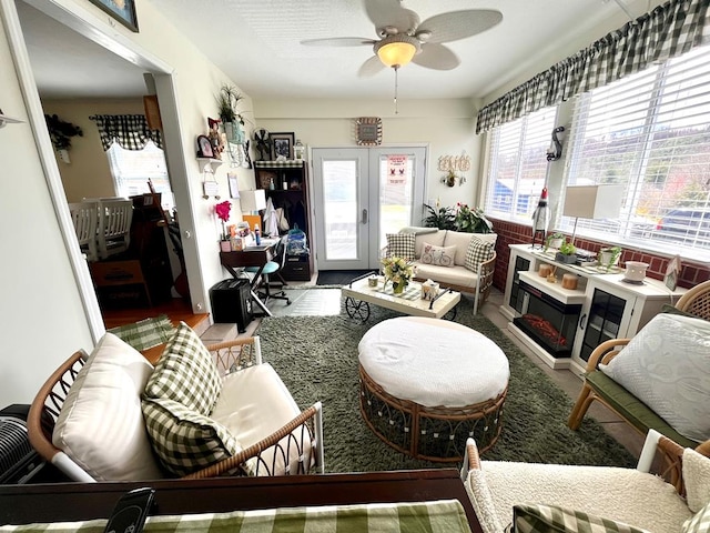 348 Rainbow Cir, Independence, VA 24381 - living area featuring plenty of natural light, french doors, ceiling fan, and wood finished floors
