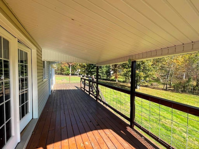 wooden deck with a lawn