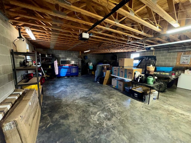 interior space with a garage door opener