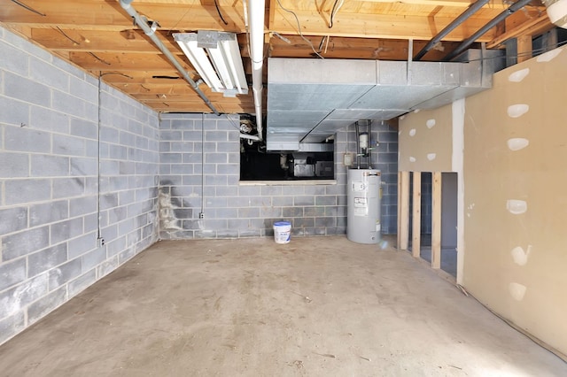 677 Summit Dr, Jonesborough, TN 37659 - unfinished basement with electric water heater and concrete block wall
