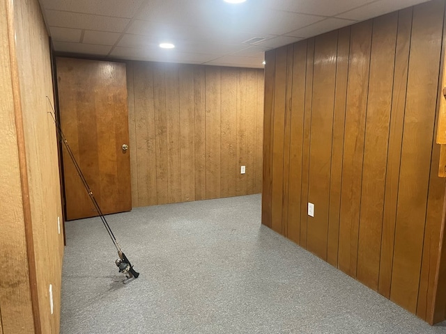 3747 Mountain Rd, Cedar Bluff, VA 24609 - finished below grade area featuring carpet flooring, wooden walls, and a paneled ceiling