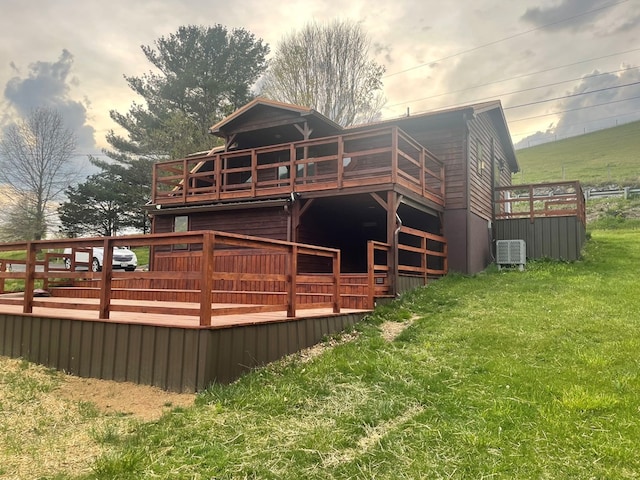 3747 Mountain Rd, Cedar Bluff, VA 24609 - back of property with a deck, cooling unit, and a lawn