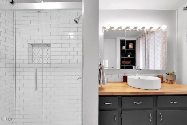 24 6th St, Bristol, TN 37620 - full bath featuring a shower stall, visible vents, vanity, and decorative backsplash