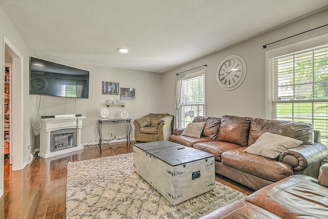 420 Brookwood Dr, Bristol, TN 37620 - living room with a textured ceiling, wood finished floors, and a glass covered fireplace