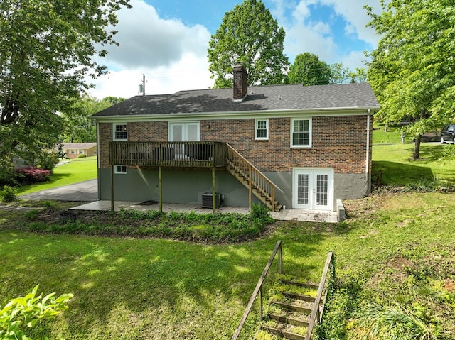 420 Brookwood Dr, Bristol, TN 37620 - back of property with french doors, stairs, a wooden deck, a patio area, and brick siding