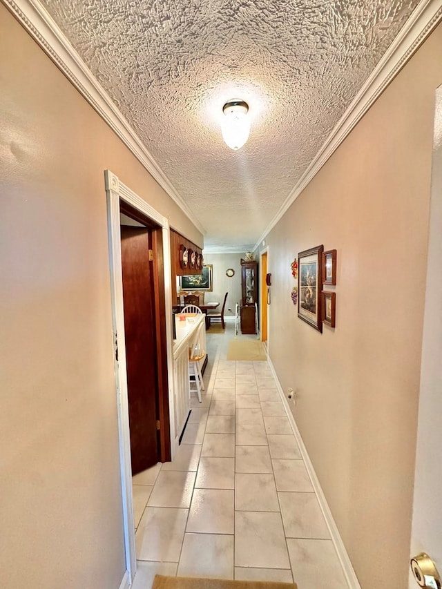 2989 Greenbrier Rd, Haysi, VA 24256 - hall with ornamental molding, light tile patterned floors, and a textured ceiling