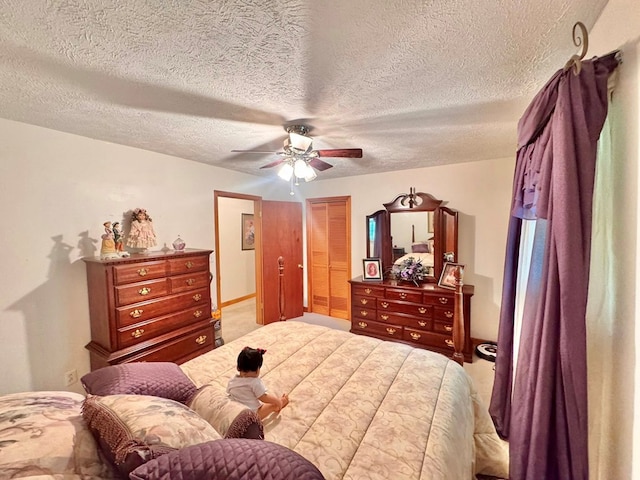 2989 Greenbrier Rd, Haysi, VA 24256 - bedroom with light carpet, a ceiling fan, and a textured ceiling