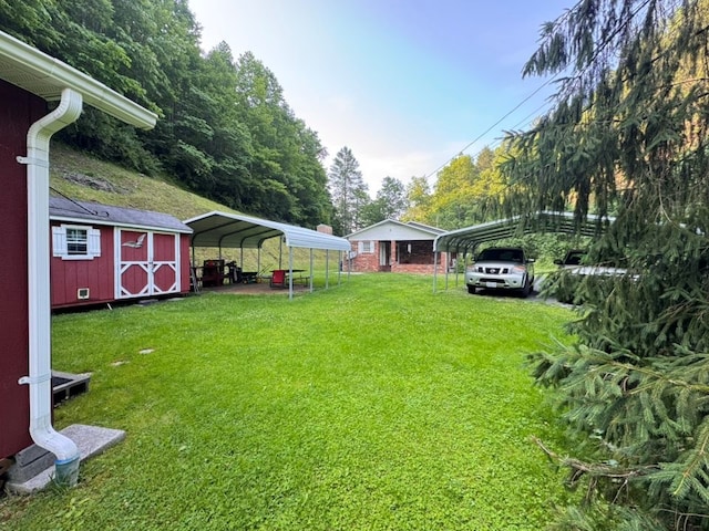 2989 Greenbrier Rd, Haysi, VA 24256 - view of grassy yard featuring a detached carport and a storage unit