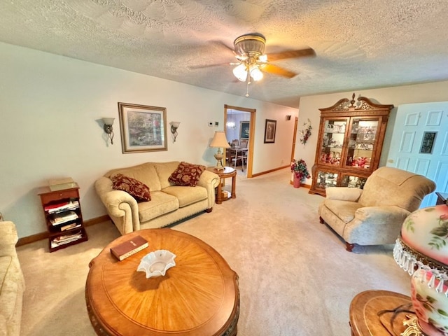 2989 Greenbrier Rd, Haysi, VA 24256 - living area with light colored carpet, ceiling fan, and a textured ceiling