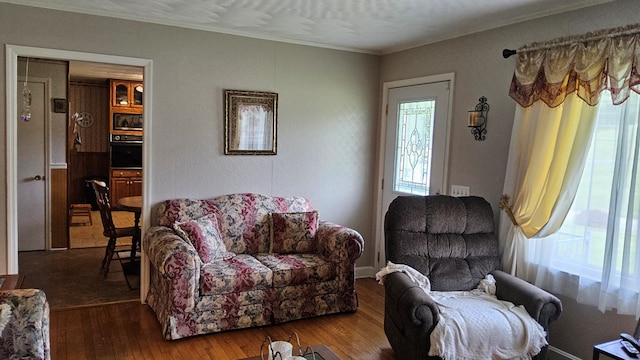 1359 Scratch Gravel Rd, Marion, VA 24354 - living area featuring ornamental molding and wood finished floors