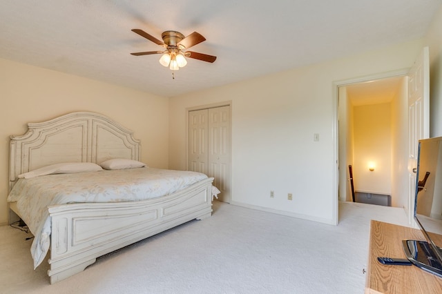 151 Woodcrest Ln, Bristol, VA 24201 - bedroom featuring light colored carpet, a closet, and a ceiling fan