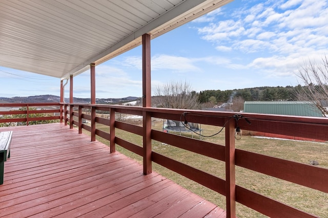 wooden deck with a mountain view