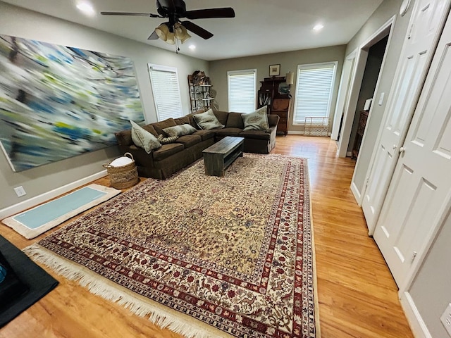 18335 Westwood Dr, Abingdon, VA 24211 - living area featuring a ceiling fan, light wood finished floors, and recessed lighting