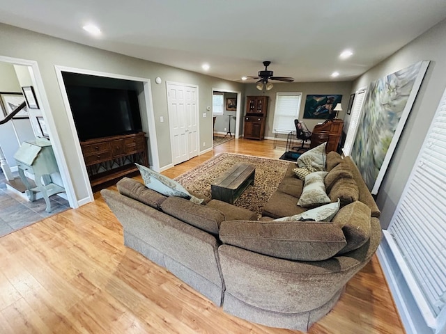 18335 Westwood Dr, Abingdon, VA 24211 - living area with ceiling fan, wood finished floors, and recessed lighting