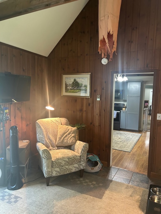 18335 Westwood Dr, Abingdon, VA 24211 - living area with wood walls and high vaulted ceiling