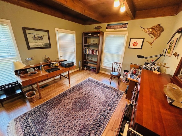 18335 Westwood Dr, Abingdon, VA 24211 - home office with wood finished floors and a wood ceiling with exposed beams