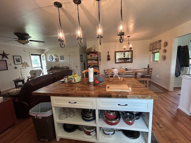 3950 Boyd Rd, Draper, VA 24324 - kitchen with open floor plan, wood counters, a ceiling fan, and open shelves