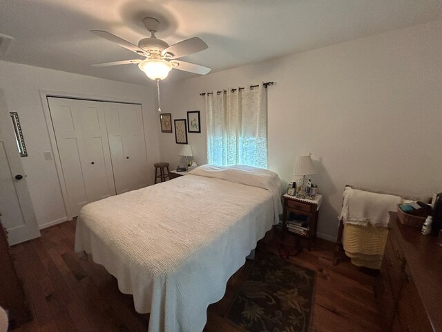 3950 Boyd Rd, Draper, VA 24324 - bedroom featuring wood finished floors, a closet, and a ceiling fan