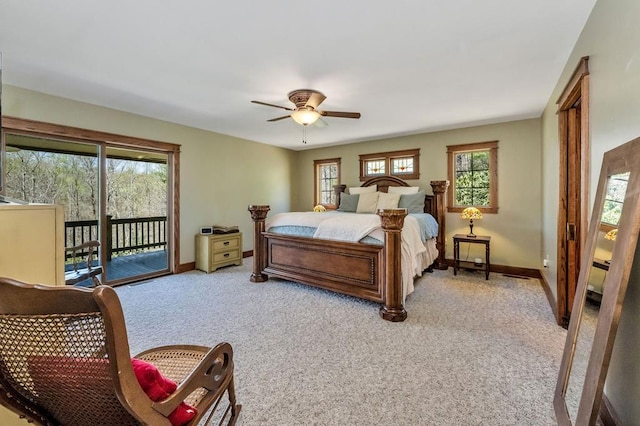 101 Spring Haven Dr, Fancy Gap, VA 24328 - bedroom featuring access to outside, baseboards, light colored carpet, and a ceiling fan