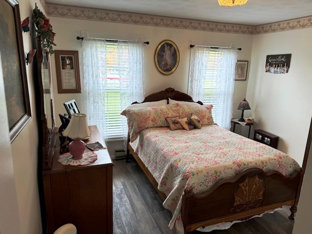 bedroom with dark wood finished floors and multiple windows