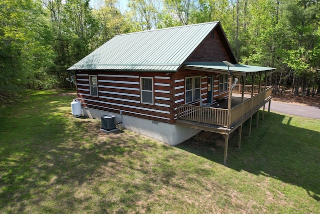 805 Double Bridges Dr, Fancy Gap, VA 24328 - rear view of house featuring crawl space, a metal roof, a yard, a deck, and log exterior