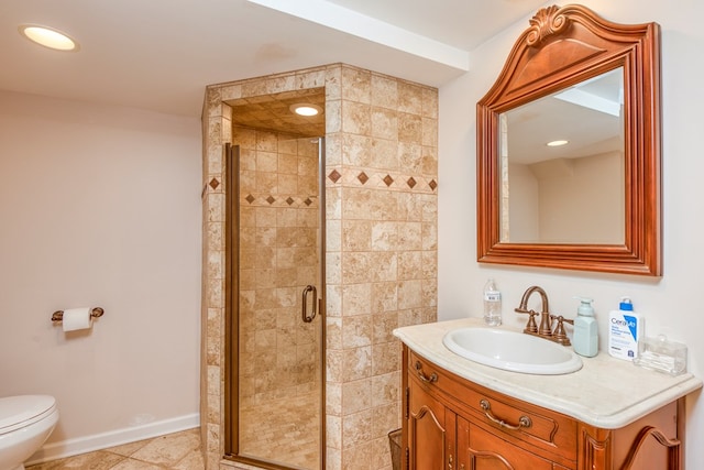 515 Meadowcrest Dr, Bristol, VA 24201 - bathroom featuring vanity, tile patterned floors, toilet, and a shower stall