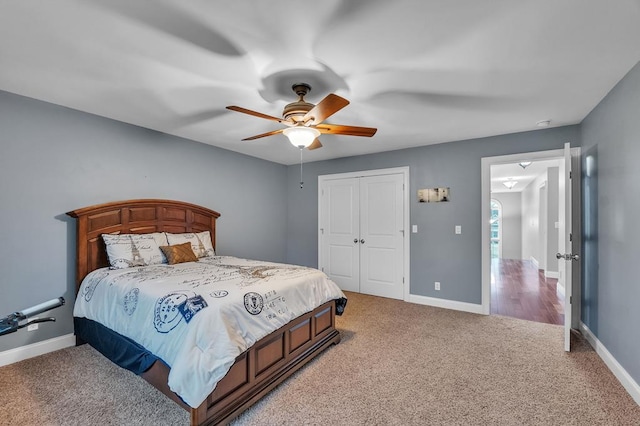 567 Saint James Rd, Chilhowie, VA 24319 - bedroom featuring light carpet, baseboards, a closet, and a ceiling fan