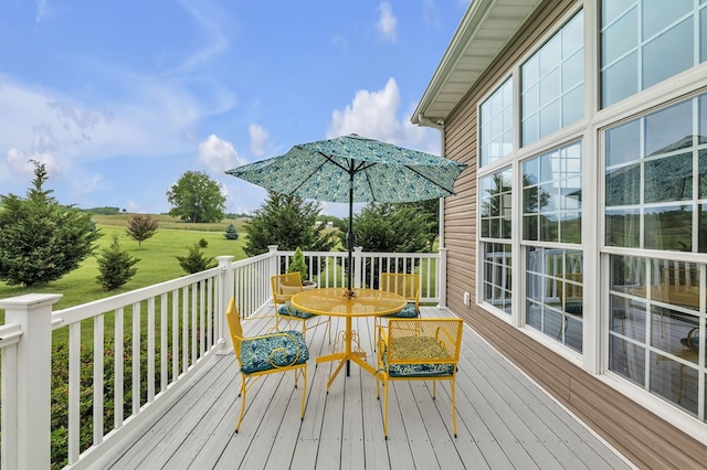 567 Saint James Rd, Chilhowie, VA 24319 - wooden deck featuring outdoor dining space and a lawn