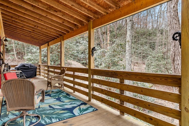 799 Crystal Springs Dr, Fancy Gap, VA 24328 - wooden deck featuring a grill and a wooded view