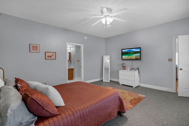 carpeted bedroom with baseboards and ceiling fan