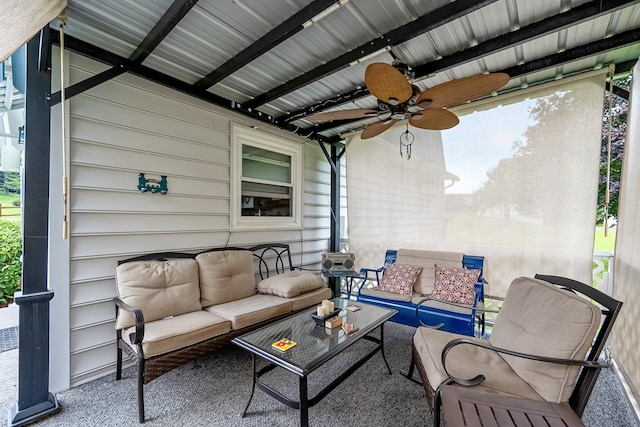 view of patio featuring an outdoor living space and a ceiling fan