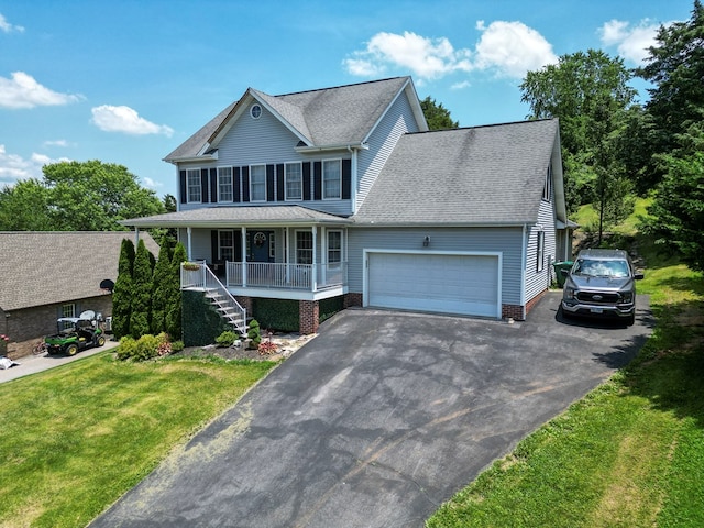 17031 Sedona Dr, Abingdon, VA 24211 - colonial home with covered porch, an attached garage, driveway, stairs, and a front lawn
