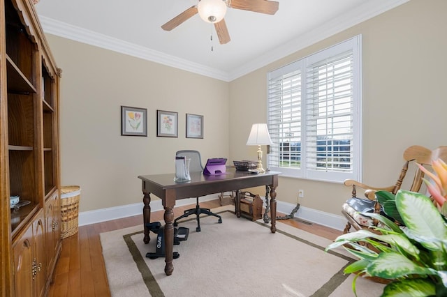 20324 Josh Allen Dr, Abingdon, VA 24211 - home office featuring ornamental molding, a ceiling fan, and wood finished floors