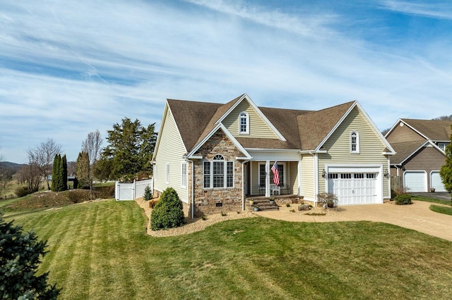 20324 Josh Allen Dr, Abingdon, VA 24211 - view of front facade featuring concrete driveway, a porch, stone siding, a gate, and a shingled roof